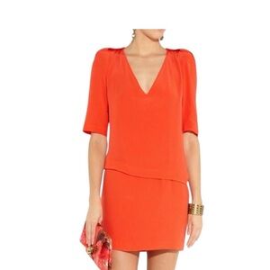 MAJE Hebrides Silk Georgette Mini Dress in Red- Orange